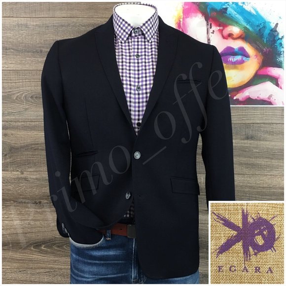 Egara Mens Blazer‎ Sport Coat Two Button Jacket Wool Size 42R Slim Casual Suits - Picture 1 of 13